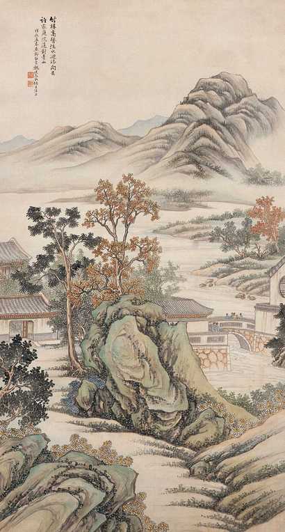 白宗魏 戊辰（1868年）作 溪山庭院 立轴